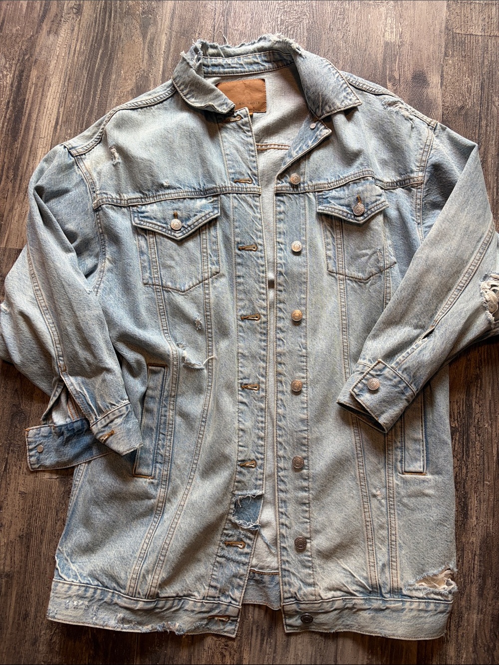 Light Wash destroyed style Denim Jacket - women’s Classic Oversized Jean Coat